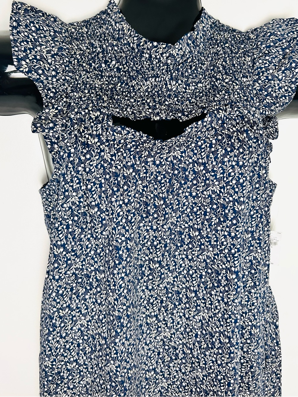 *NWT-Old Navy-Navy & White Floral Ruffle Neck Cut Out Midi Dress - Picture 10 of 12